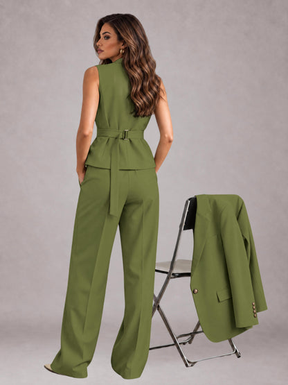 Olive Green 3 Pieces Tailored Fit Elegant Women's Suits for Business Casual