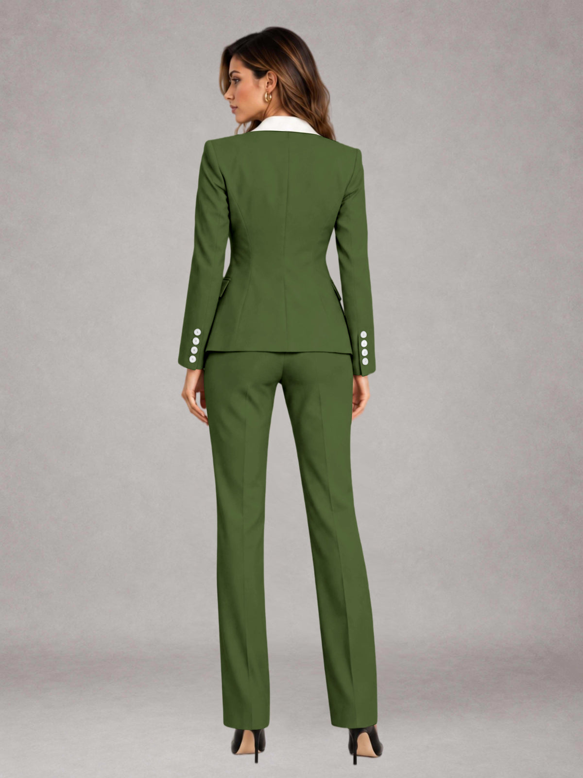Olive Green 3 Pieces Tailored Fit Elegant Women's Suits for Professional Look