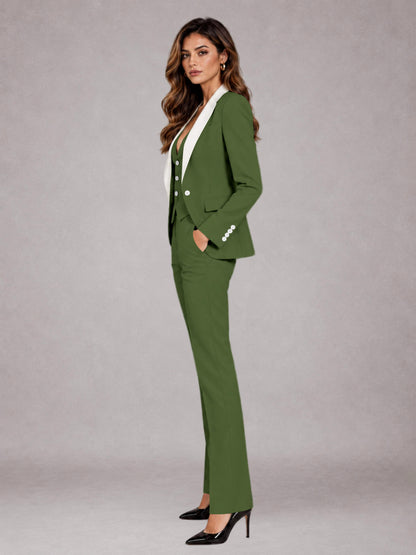 Olive Green 3 Pieces Tailored Fit Elegant Women's Suits for Professional Look