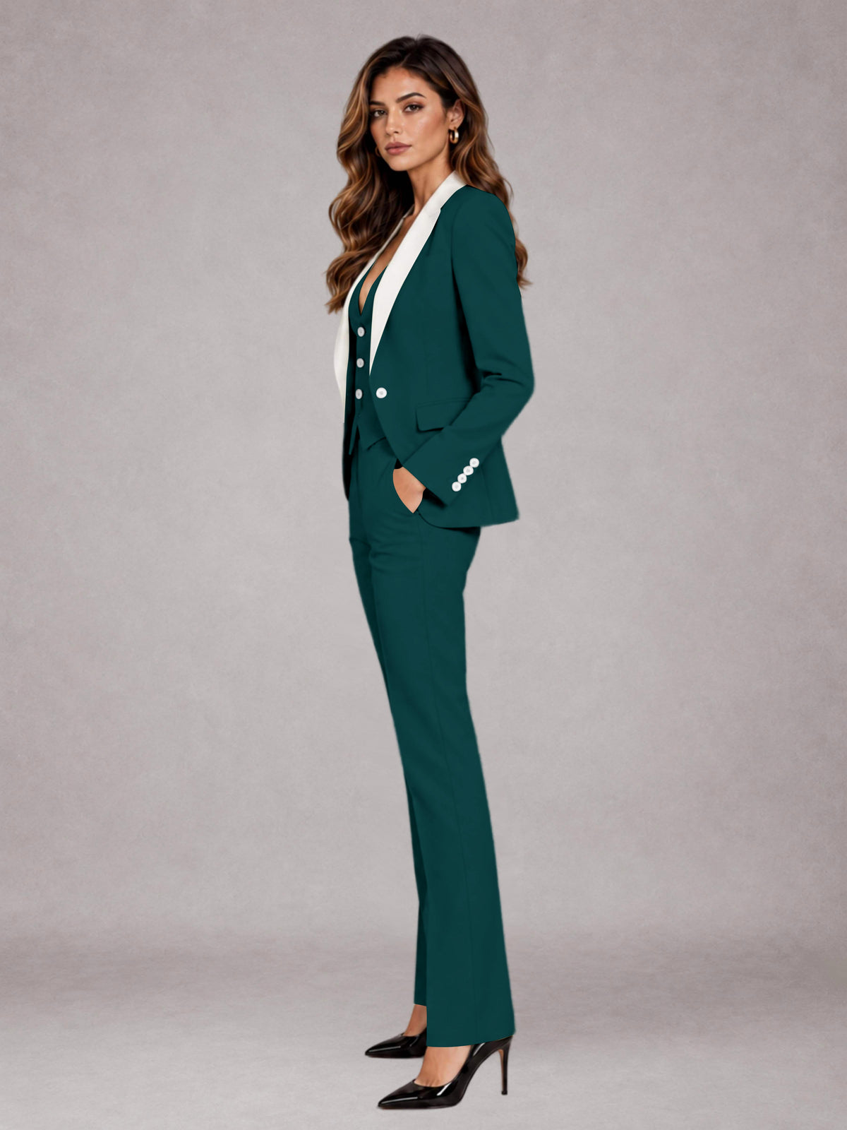 Peacock 3 Pieces Tailored Fit Elegant Women's Suits for Professional Look