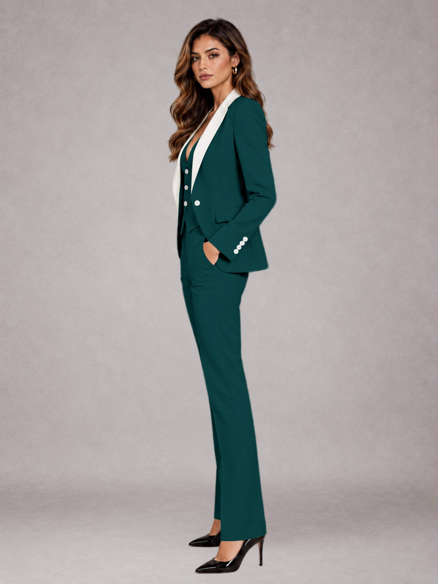 Peacock 3 Pieces Tailored Fit Elegant Women's Suits for Professional Look