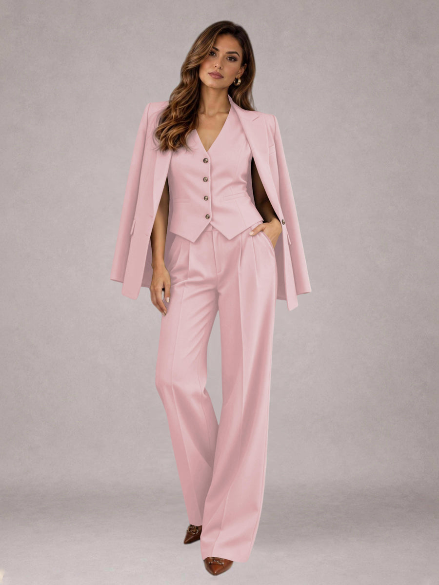Pink 3 Pieces Tailored Fit Elegant Women's Suits for Business Casual