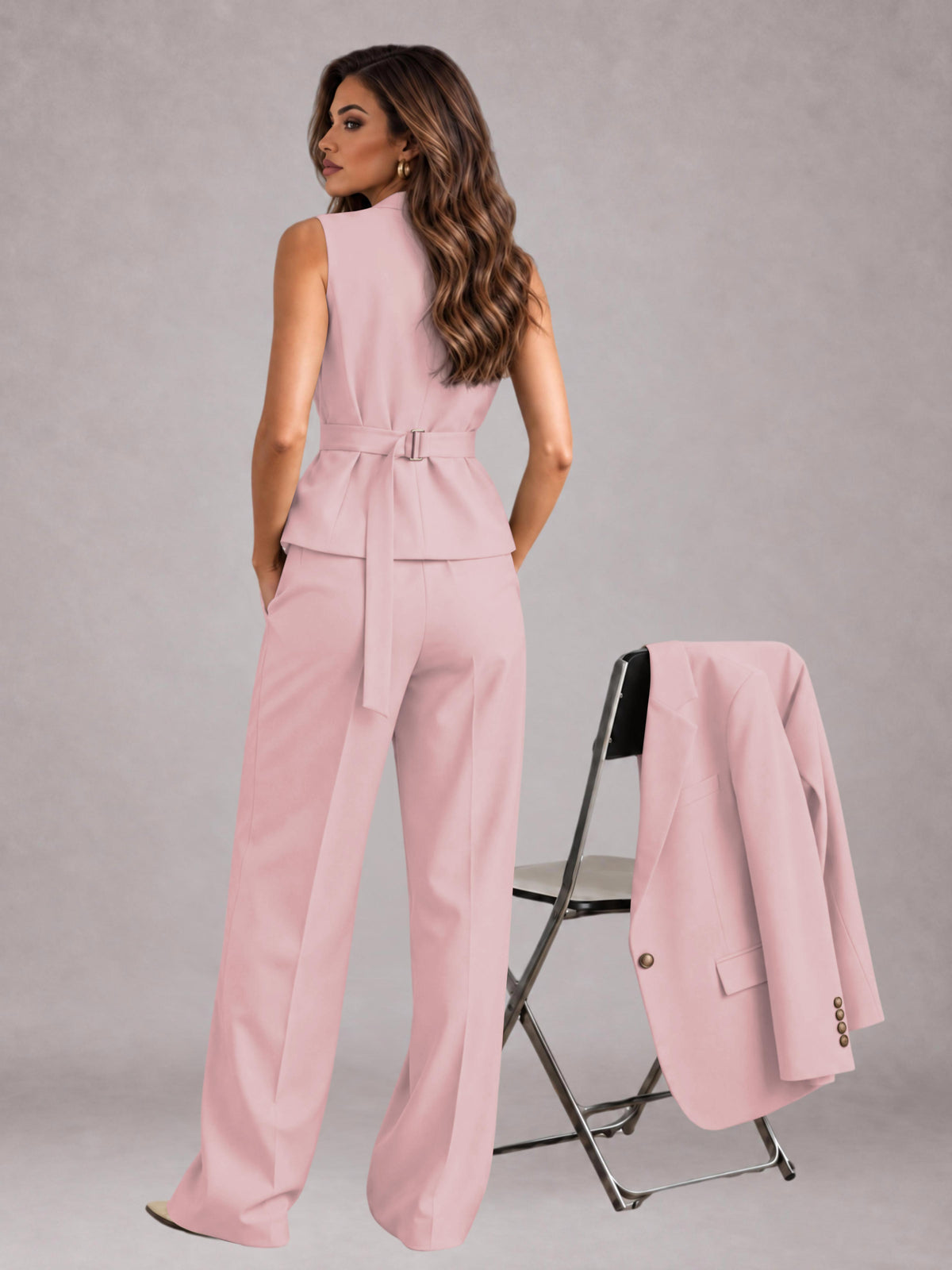 Pink 3 Pieces Tailored Fit Elegant Women's Suits for Business Casual