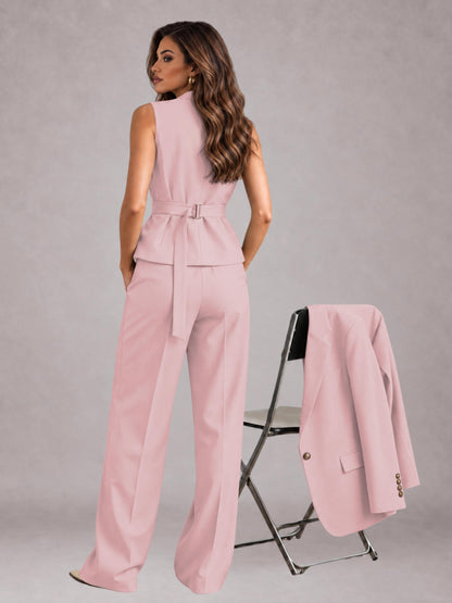 Pink 3 Pieces Tailored Fit Elegant Women's Suits for Business Casual