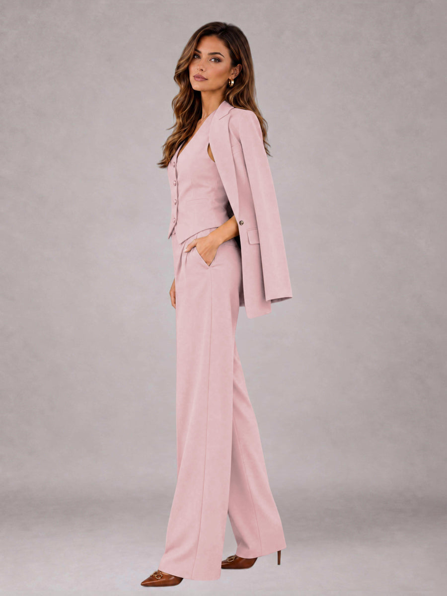 Pink 3 Pieces Tailored Fit Elegant Women's Suits for Business Casual