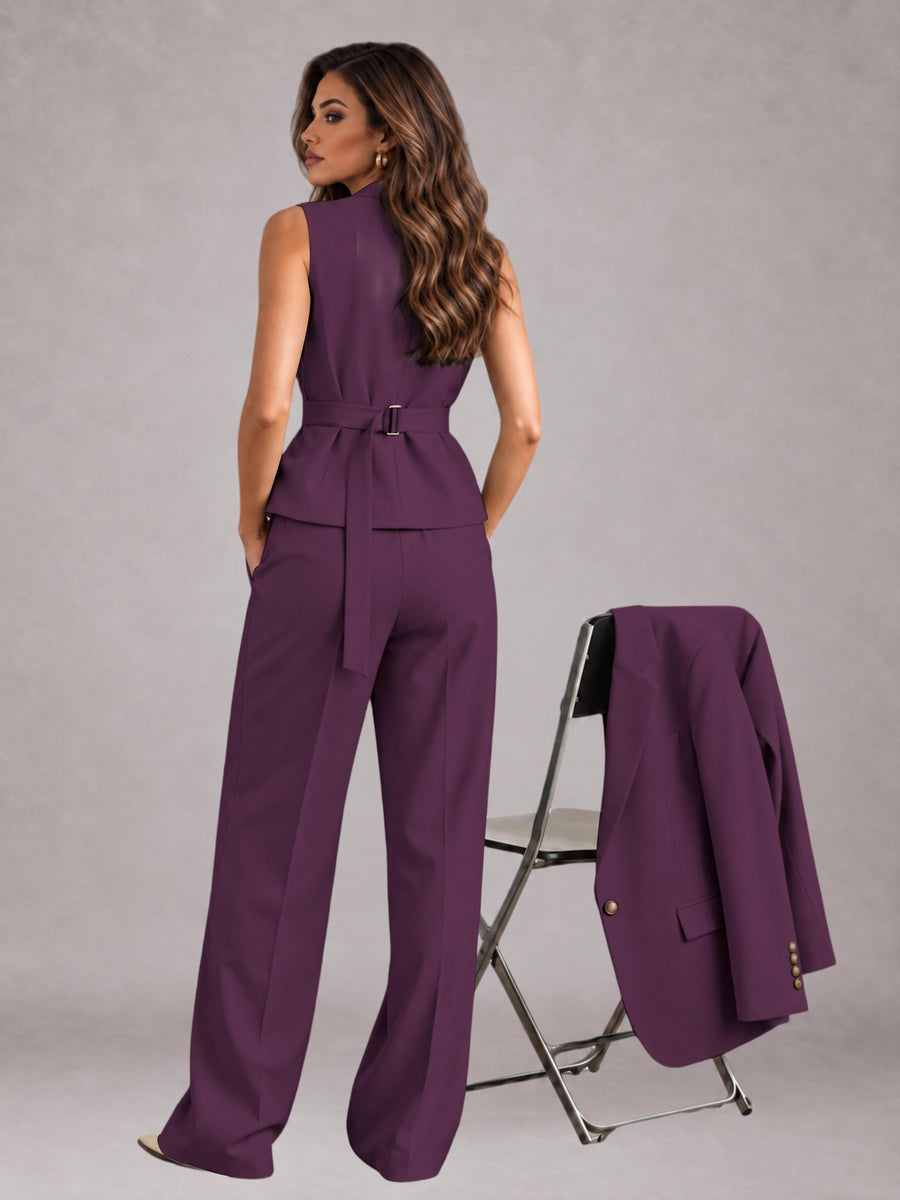 Plum 3 Pieces Tailored Fit Elegant Women's Suits for Business Casual