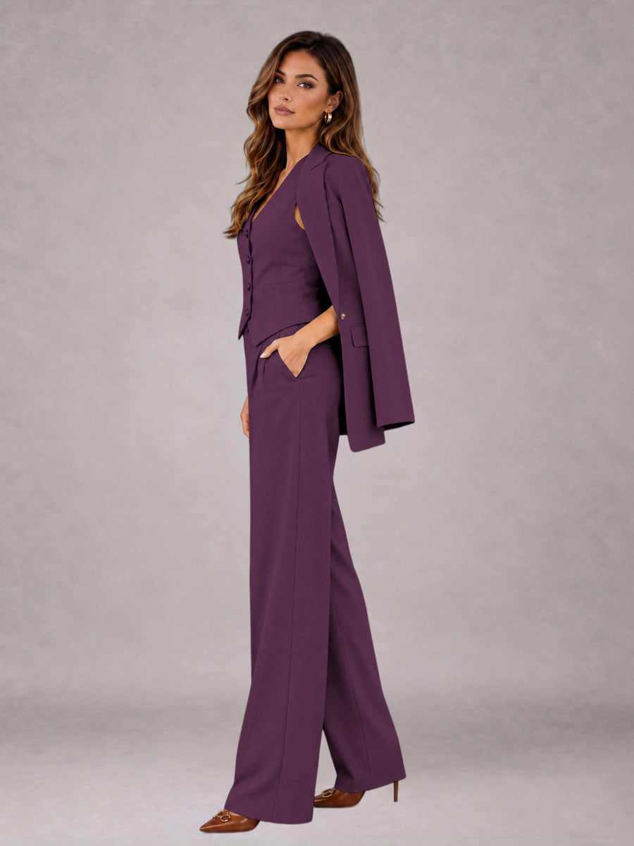 Plum 3 Pieces Tailored Fit Elegant Women's Suits for Business Casual