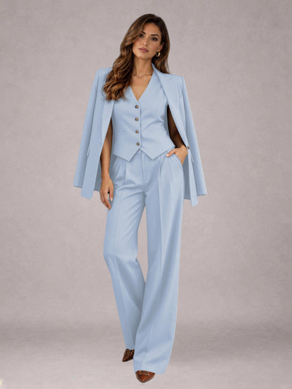 Powder Blue 3 Pieces Tailored Fit Elegant Women's Suits for Business Casual