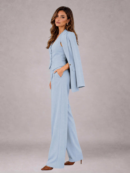 Powder Blue 3 Pieces Tailored Fit Elegant Women's Suits for Business Casual