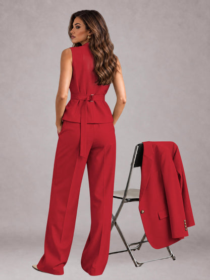Red 3 Pieces Tailored Fit Elegant Women's Suits for Business Casual