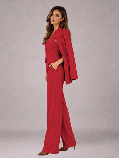 Red 3 Pieces Tailored Fit Elegant Women's Suits for Business Casual