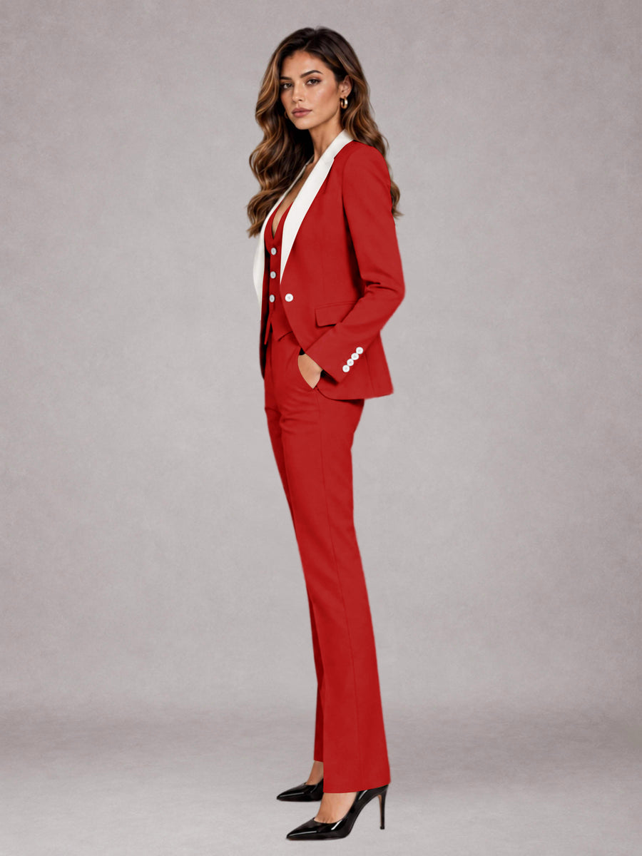 Red 3 Pieces Tailored Fit Elegant Women's Suits for Professional Look