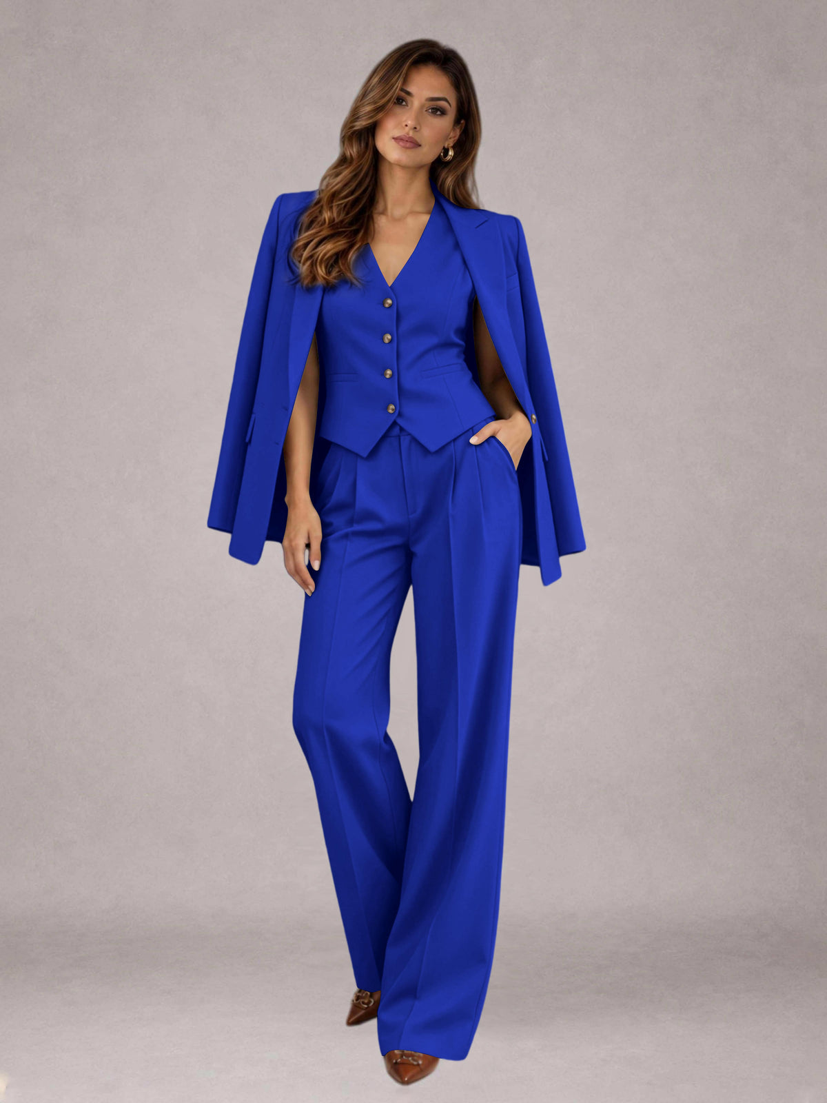 Royal Blue 3 Pieces Tailored Fit Elegant Women's Suits for Business Casual