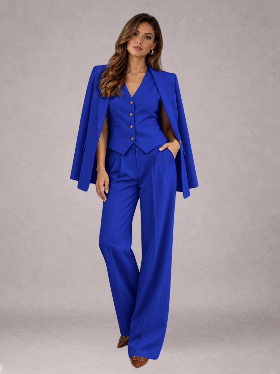 Royal Blue 3 Pieces Tailored Fit Elegant Women's Suits for Business Casual
