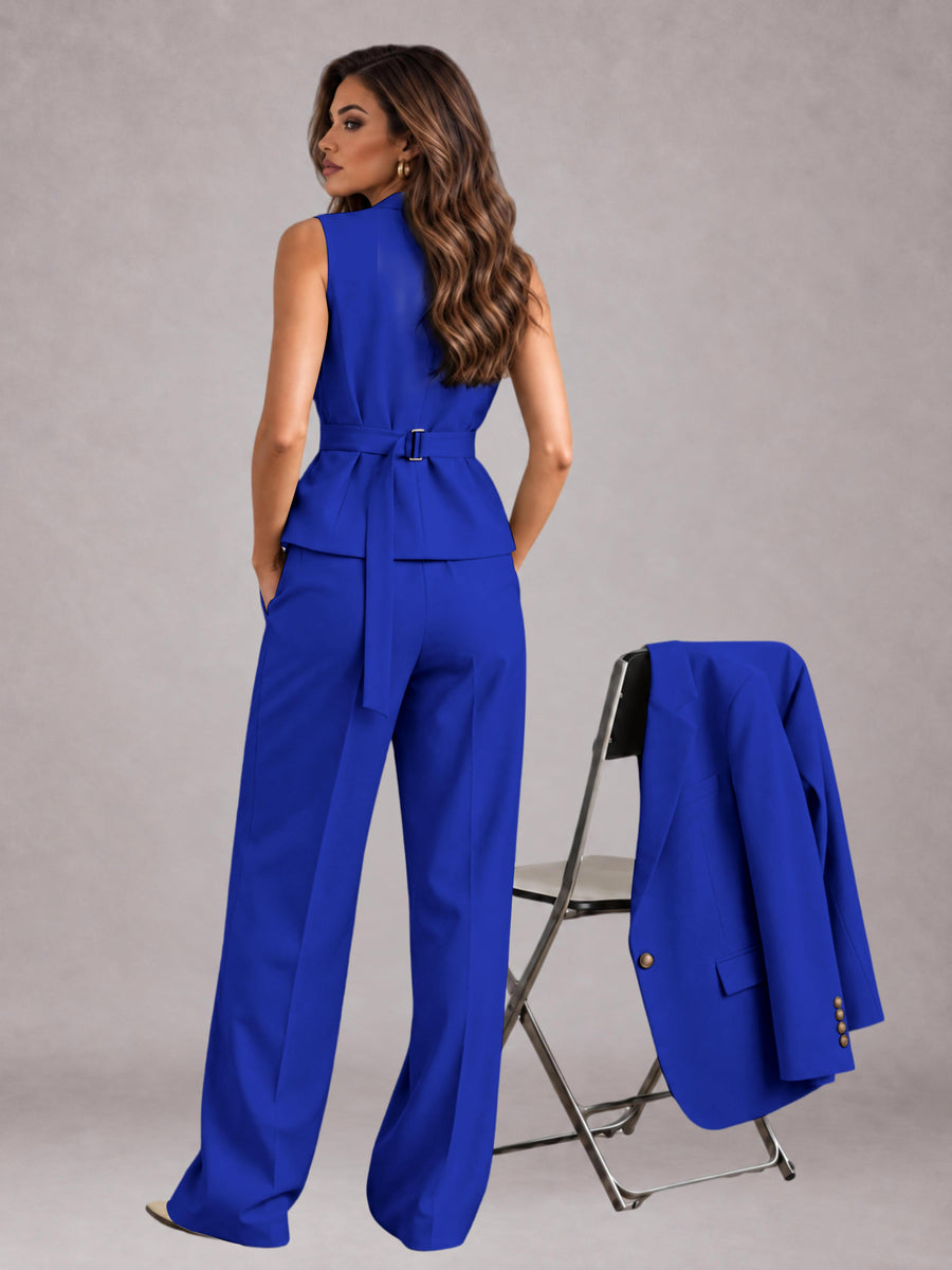 Royal Blue 3 Pieces Tailored Fit Elegant Women's Suits for Business Casual