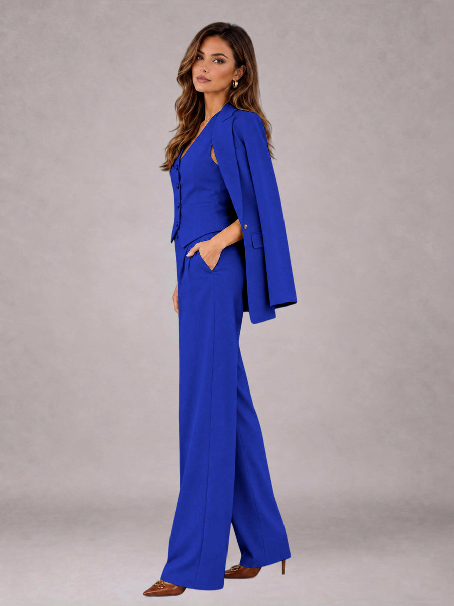 Royal Blue 3 Pieces Tailored Fit Elegant Women's Suits for Business Casual