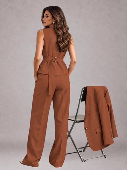 Rust 3 Pieces Tailored Fit Elegant Women's Suits for Business Casual
