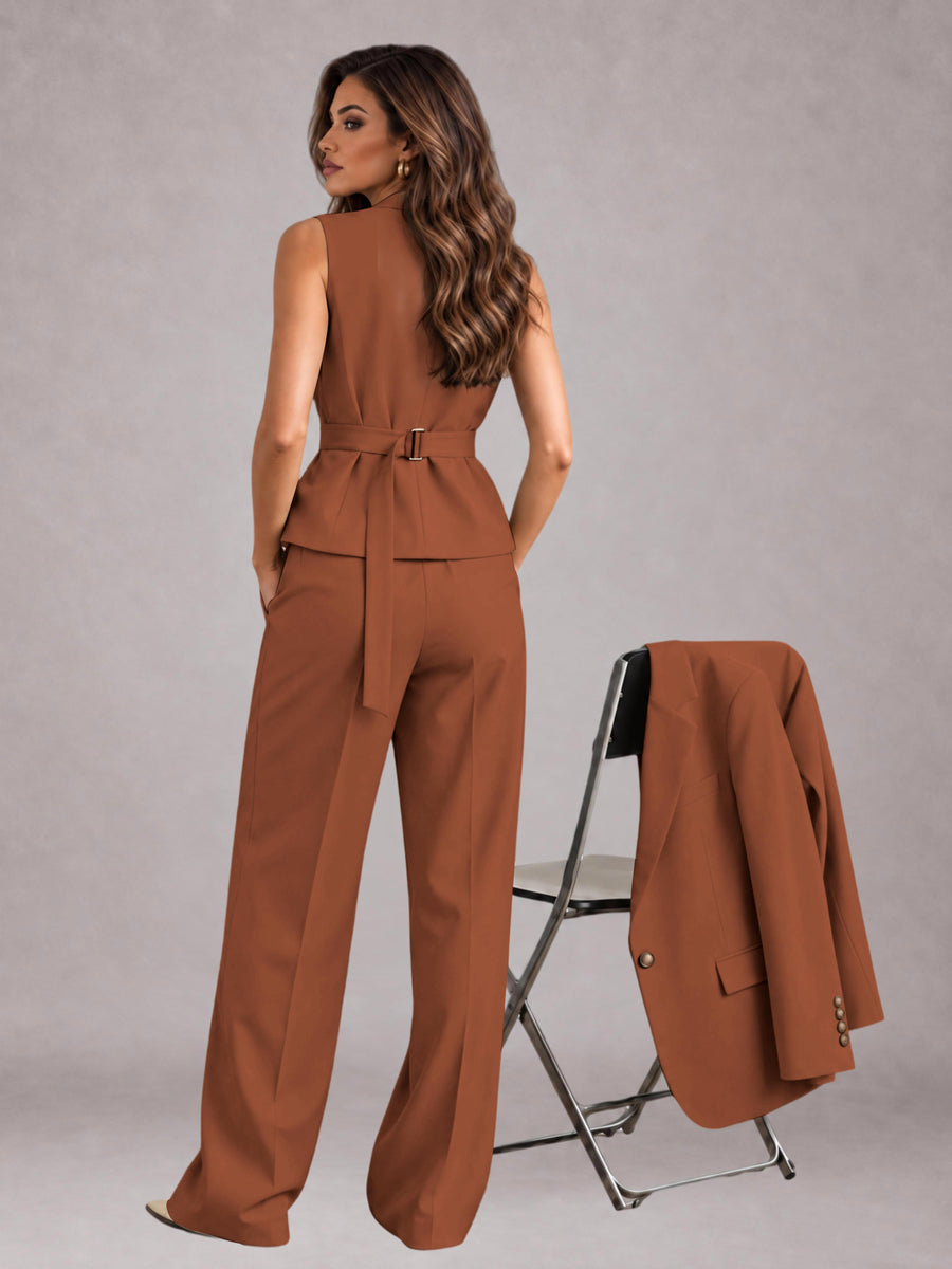 Rust 3 Pieces Tailored Fit Elegant Women's Suits for Business Casual