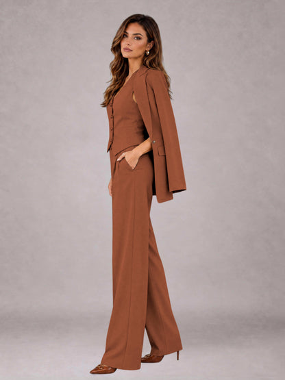 Rust 3 Pieces Tailored Fit Elegant Women's Suits for Business Casual