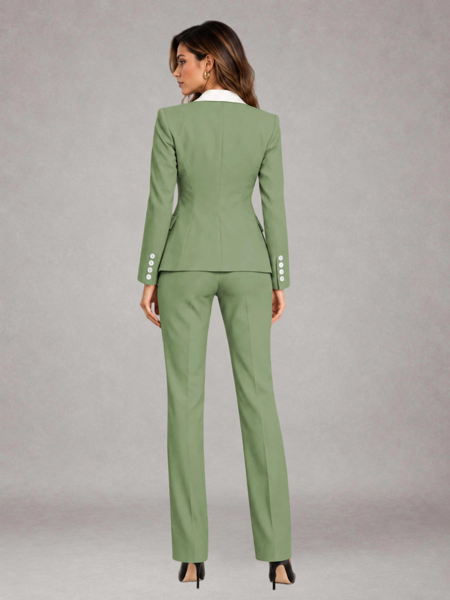 Sage Green 3 Pieces Tailored Fit Elegant Women's Suits for Professional Look
