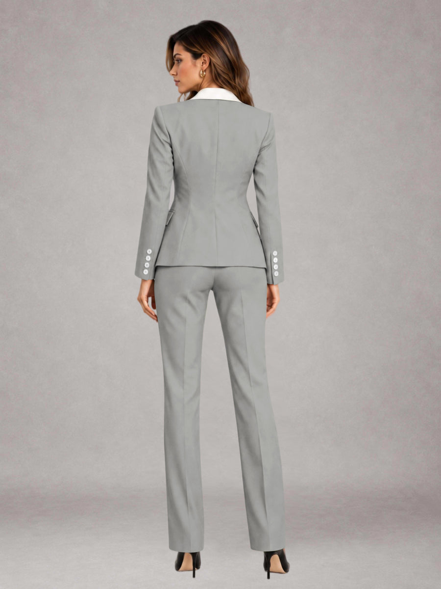 Silver 3 Pieces Tailored Fit Elegant Women's Suits for Professional Look