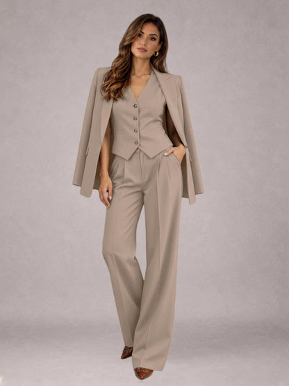 Taupe 3 Pieces Tailored Fit Elegant Women's Suits for Business Casual