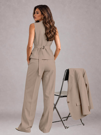 Taupe 3 Pieces Tailored Fit Elegant Women's Suits for Business Casual