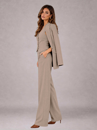 Taupe 3 Pieces Tailored Fit Elegant Women's Suits for Business Casual