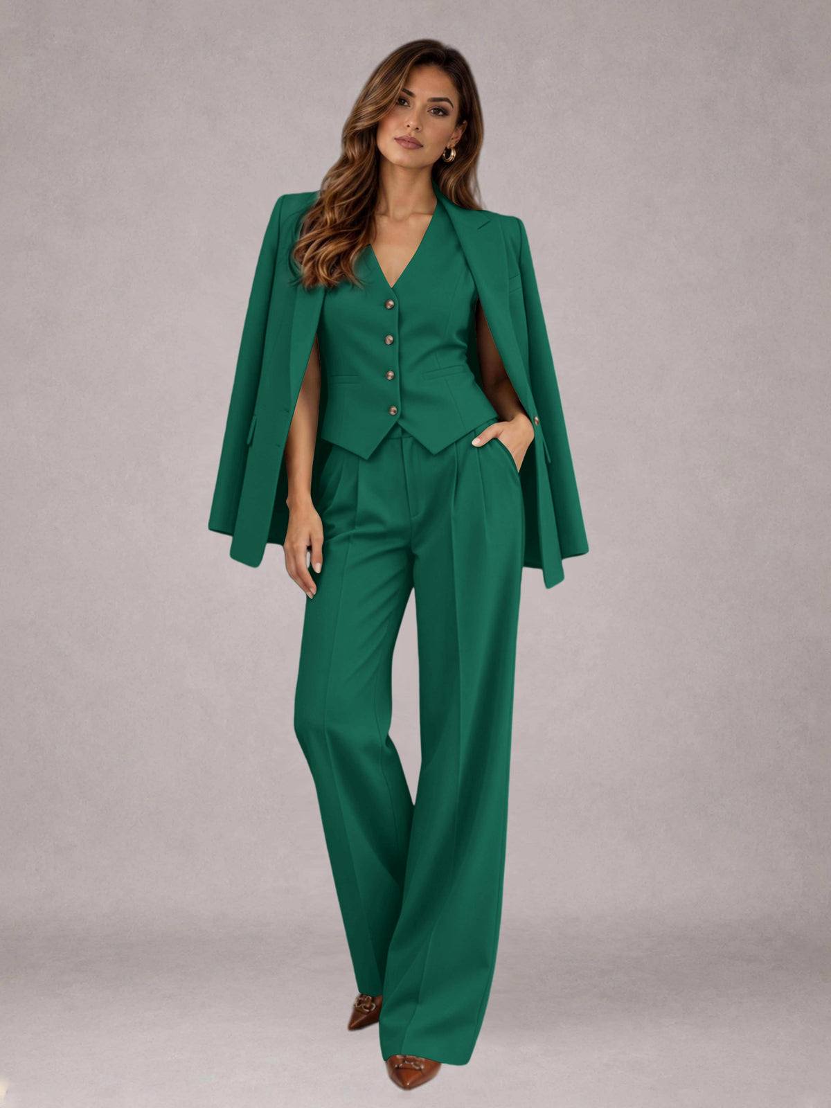 Teal 3 Pieces Tailored Fit Elegant Women's Suits for Business Casual