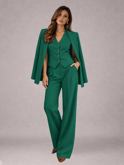 Teal 3 Pieces Tailored Fit Elegant Women's Suits for Business Casual