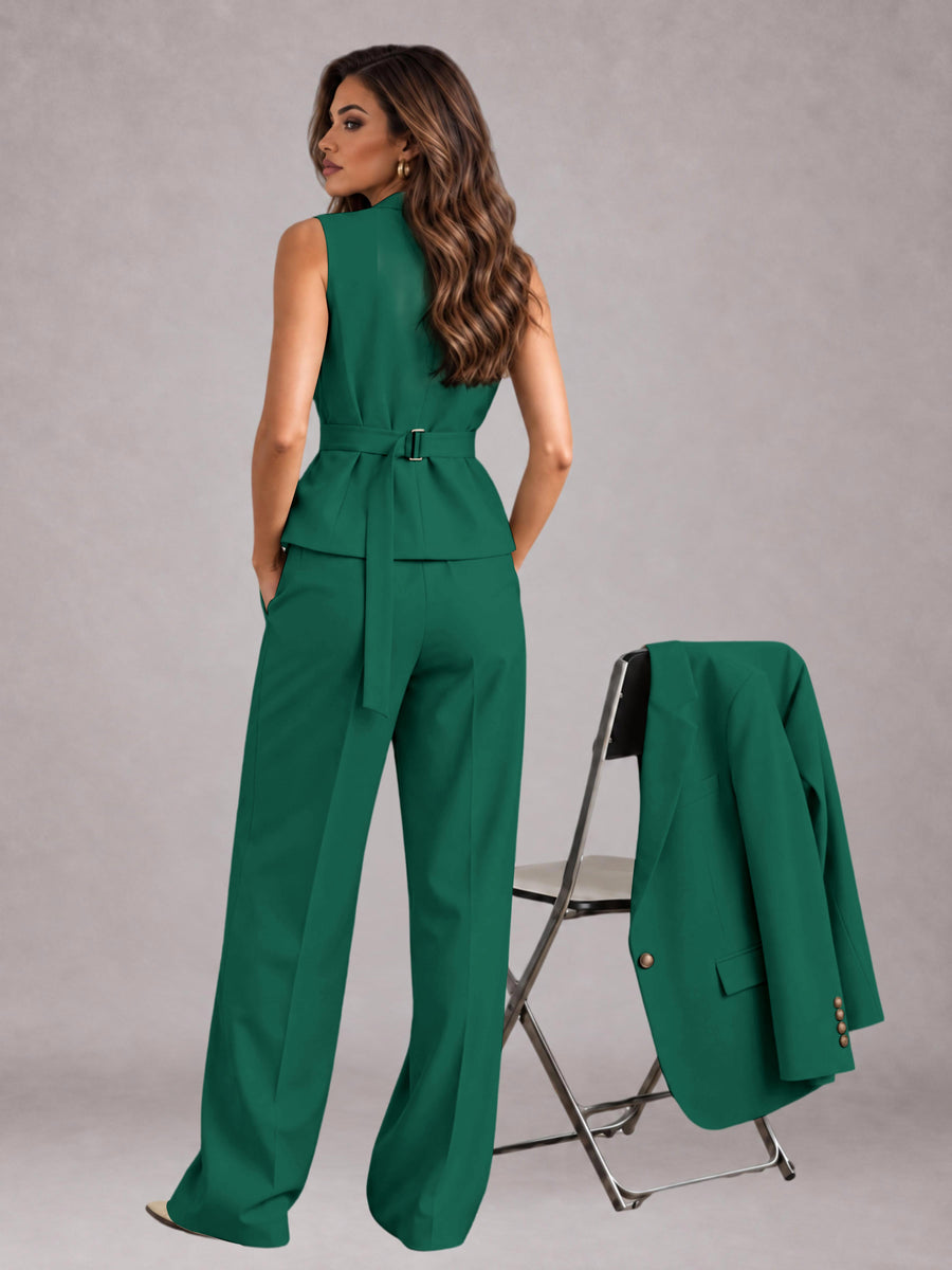Teal 3 Pieces Tailored Fit Elegant Women's Suits for Business Casual