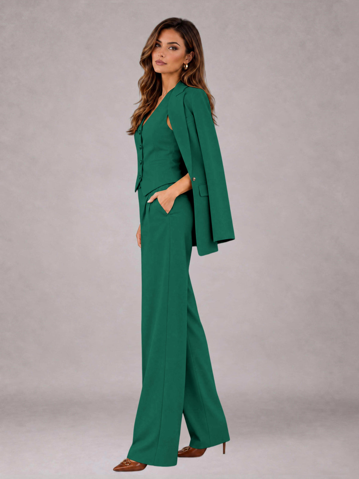 Teal 3 Pieces Tailored Fit Elegant Women's Suits for Business Casual