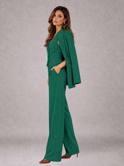 Teal 3 Pieces Tailored Fit Elegant Women's Suits for Business Casual