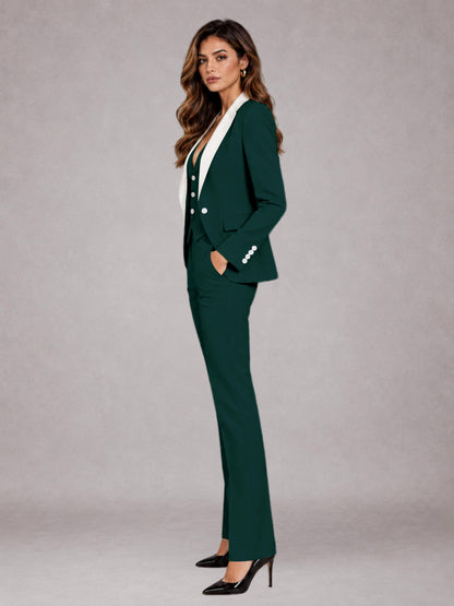 Teal 3 Pieces Tailored Fit Elegant Women's Suits for Professional Look