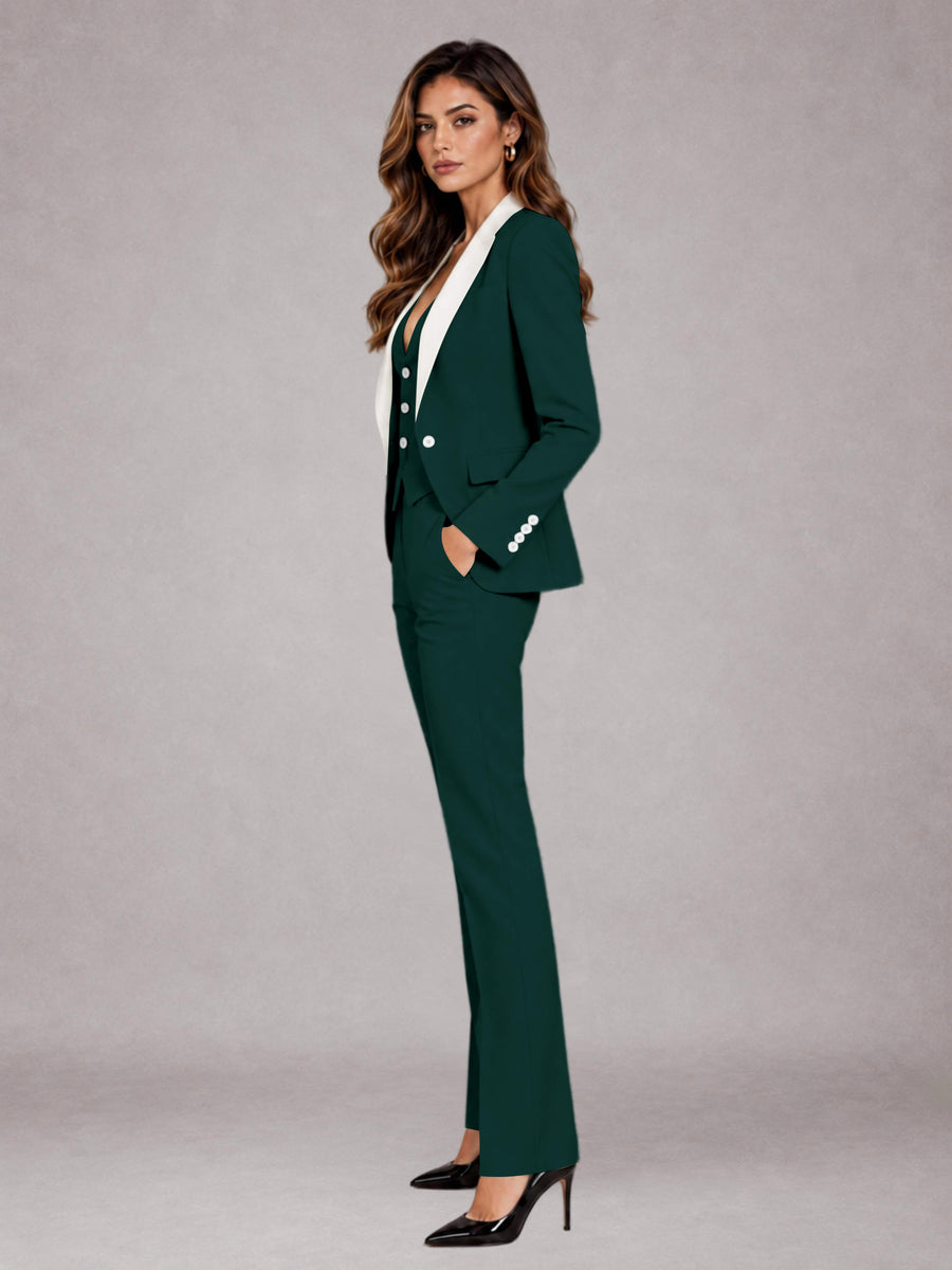 Teal 3 Pieces Tailored Fit Elegant Women's Suits for Professional Look