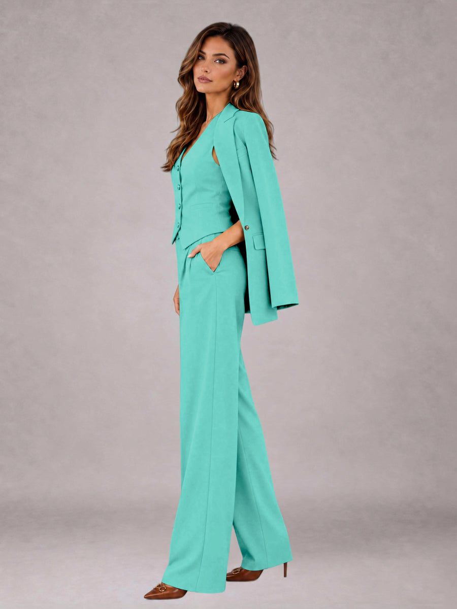 Turquoise 3 Pieces Tailored Fit Elegant Women's Suits for Business Casual