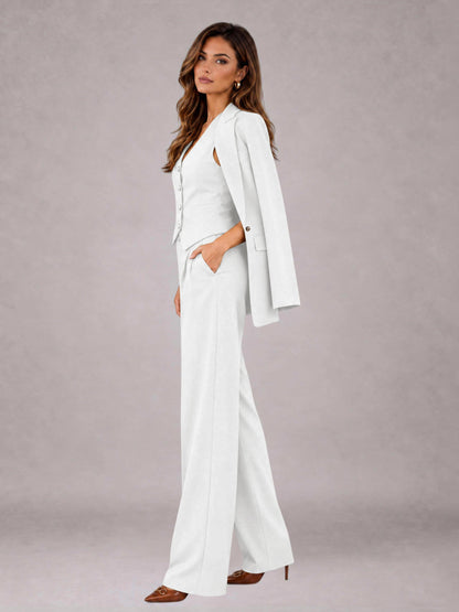 White 3 Pieces Tailored Fit Elegant Women's Suits for Business Casual