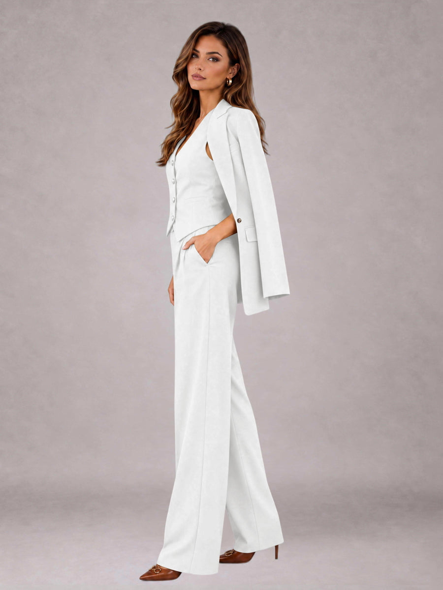 White 3 Pieces Tailored Fit Elegant Women's Suits for Business Casual