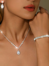 3 Set Crystal Jewelry Set Necklace Earrings Bracelet Elegant Sparkling Bridal Accessories Set