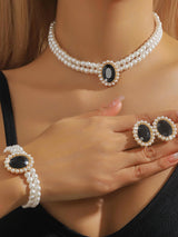 3 Set Luxury Pearl Crystal Jewelry Set Necklace Bracelet Jewelry
