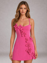 Free Shipping 3D Floral Appliques Spaghetti Strap A-Line Mini Homecoming Dress with Lace-Up Back