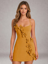 Free Shipping 3D Floral Appliques Spaghetti Strap A-Line Mini Homecoming Dress with Lace-Up Back