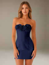 Free Shipping 3D Floral Sheath Strapless Sleeveless Mini Homecoming Dress