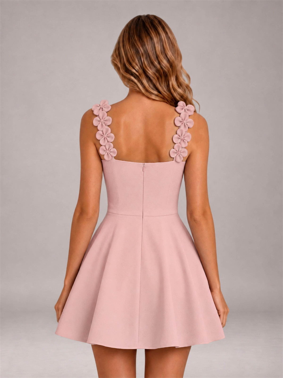 Dusty Rose 3D Floral Strap Square Neck A-Line Mini Homecoming Dress