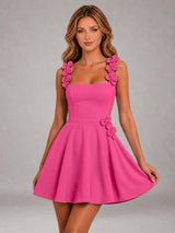 Free Shipping 3D Floral Strap Square Neck A-Line Mini Homecoming Dress
