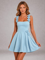 Free Shipping 3D Floral Strap Square Neck A-Line Mini Homecoming Dress