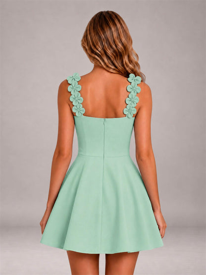 Mint Green 3D Floral Strap Square Neck A-Line Mini Homecoming Dress