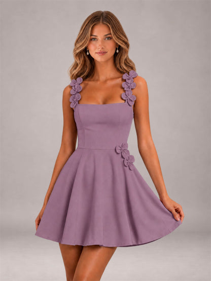 Wisteria 3D Floral Strap Square Neck A-Line Mini Homecoming Dress