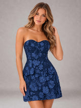 Free Shipping 3D Floral Strapless Sweetheart Mini Homecoming Dress with Lace-Up Back