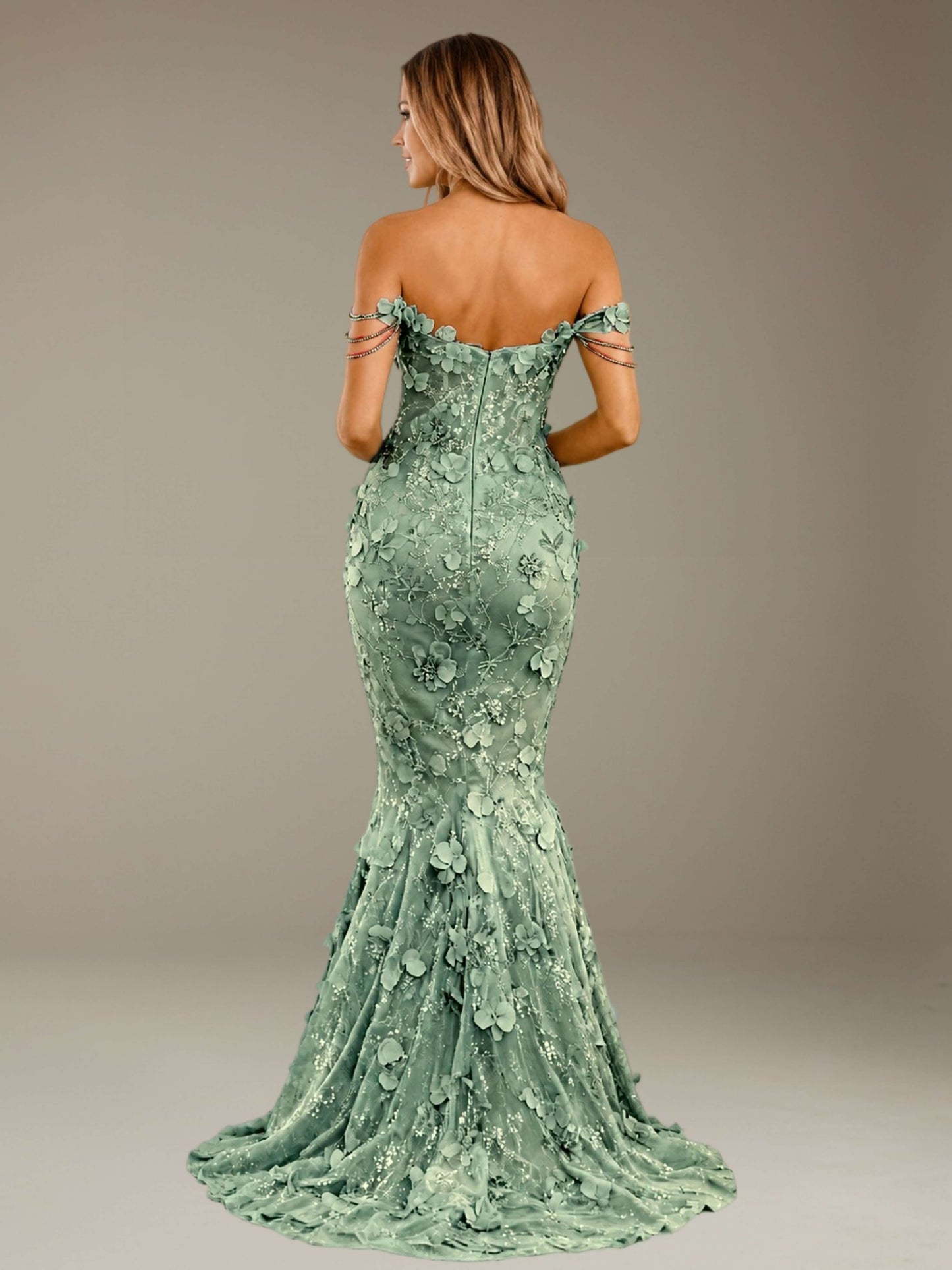 Free Shipping 3D Lace Flower Off-The-Shoulder Sweetheart Mermaid Prom Dress with Side Slit
